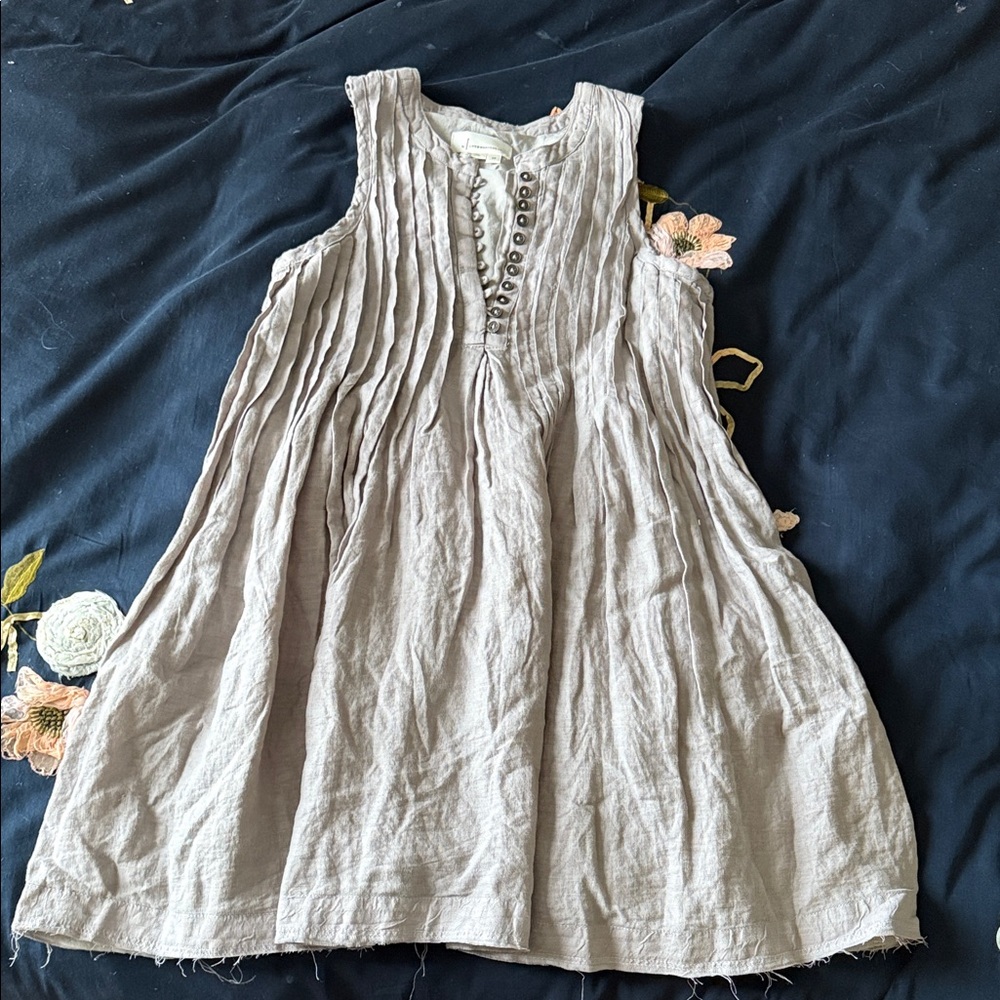 Anthropologie Beige Sleeveless Pleated Tank Dress